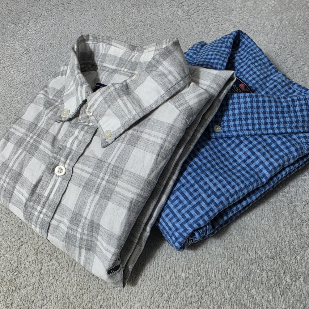 2 Pack! Vineyard Vines Button Down L/S Shirts Mens L Plaid Gingham Stretch